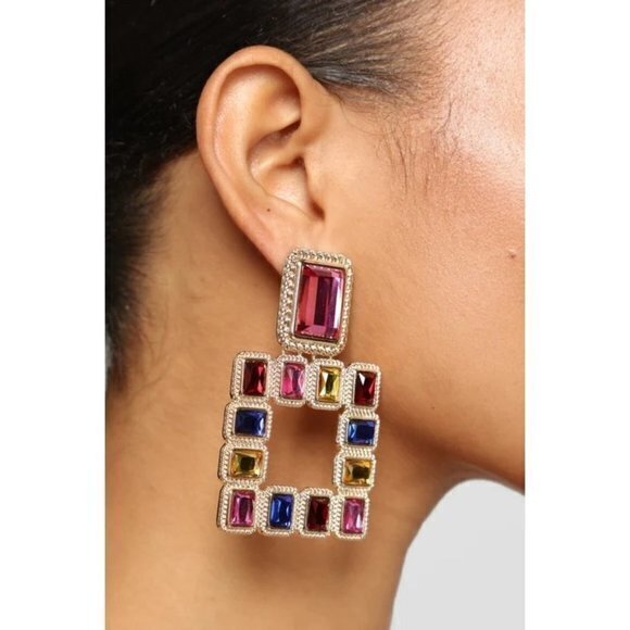 Luxurious Gemstone Earrings - Gold/Multi - Picture 1 of 5